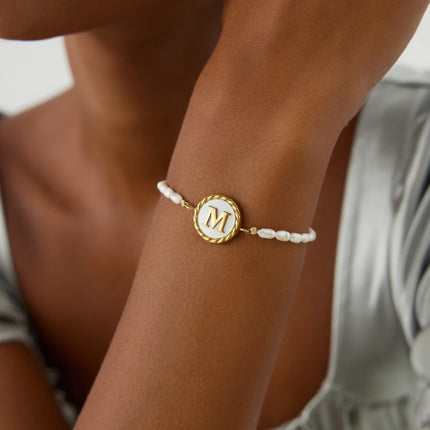 Mother Of Pearl Beaded Bracelet • Freshwater Pearl 18K Gold-Plated Sterling Silver