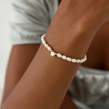 Pearl Star Figure Beaded Bracelet • 18K Gold Star Figure Bracelet