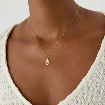 Tiny Fish Necklace with CZ Stone, 18K Gold-Plated Sterling Silver