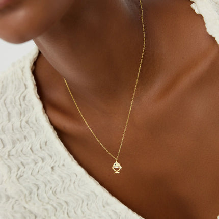 Tiny Fish Necklace with CZ Stone, 18K Gold-Plated Sterling Silver