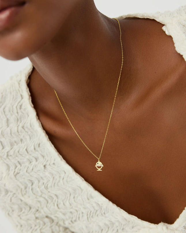 Tiny Fish Necklace with CZ Stone, 18K Gold-Plated Sterling Silver Dabas Minimalist