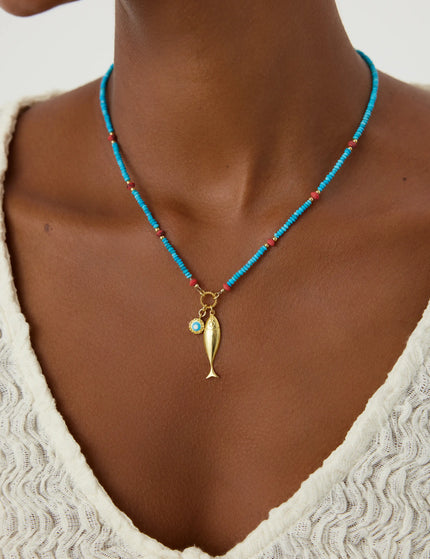 Handmade Turquoise Beaded Fish Necklace