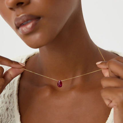 Dainty Teardrop Birthstone Necklace • Gemstone 18K Gold-Plated Sterling Silver Dabas Minimalist