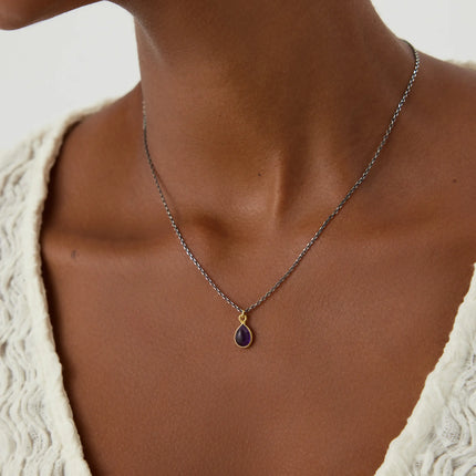 Dainty Minimalist Tear Drop Ametist Necklace Dabas Minimalist