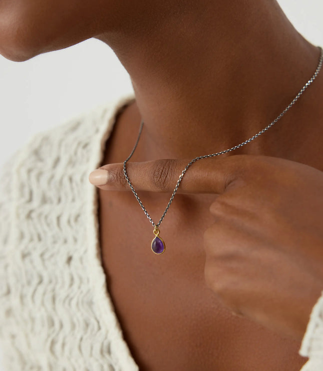 Dainty Minimalist Tear Drop Ametist Necklace Dabas Minimalist