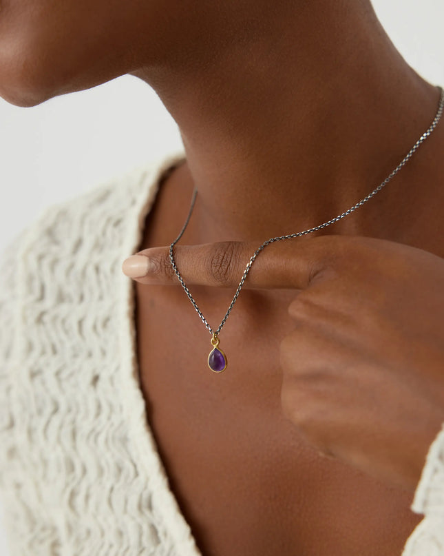 Dainty Minimalist Tear Drop Ametist Necklace Dabas Minimalist