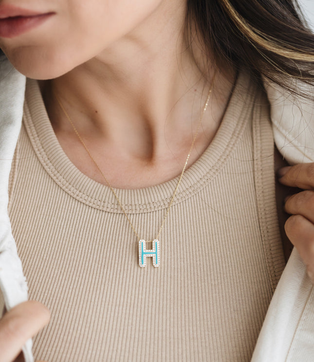 Personalized Enamel Letter CZ Diamonds Necklace Dabas Minimalist