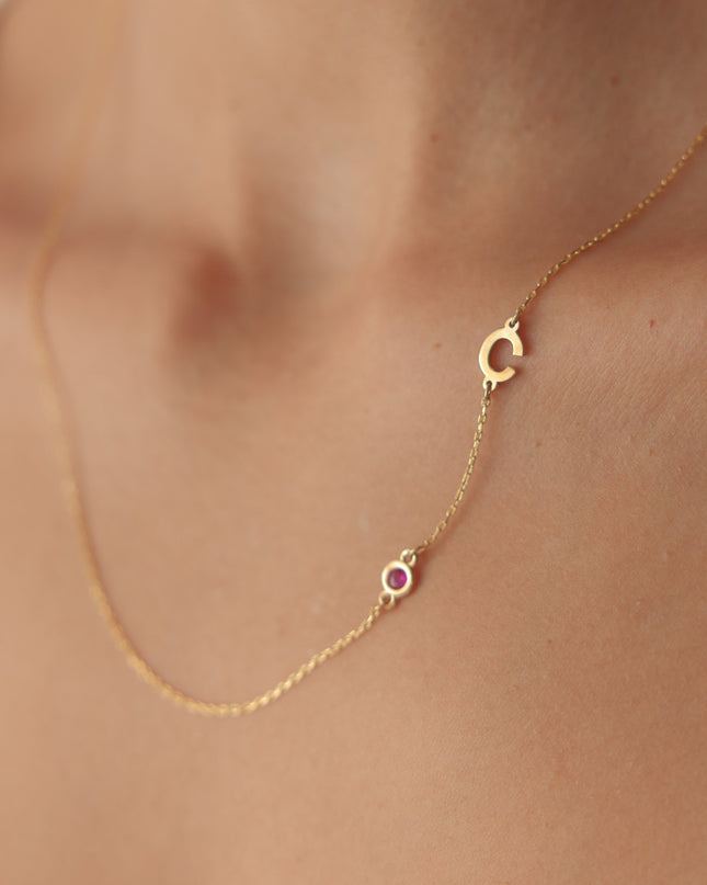 Birthstone and Initial Family Necklace – 18K Gold-Plated Sterling Silver Dabas Minimalist