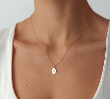 A- Gold Oval Initial Necklace | Personalized Letter Pendant | 925 Sterling Silver - Dabas Minimalist