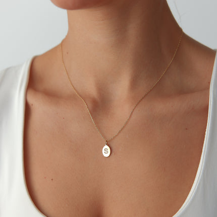 A- Gold Oval Initial Necklace | Personalized Letter Pendant | 925 Sterling Silver - Dabas Minimalist