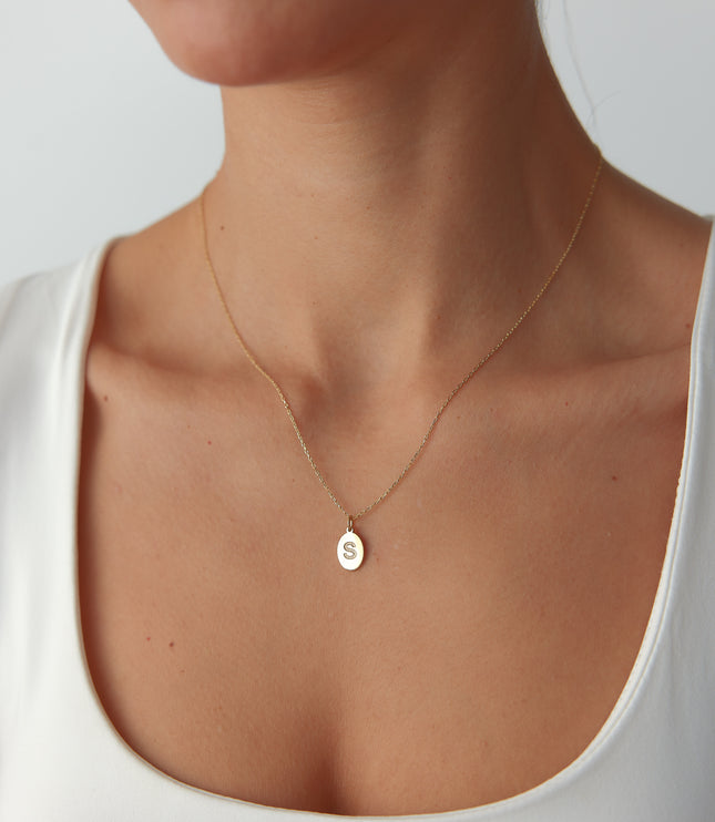 A- Gold Oval Initial Necklace | Personalized Letter Pendant | 925 Sterling Silver - Dabas Minimalist