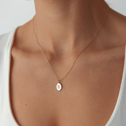 A- Gold Oval Initial Necklace | Personalized Letter Pendant | 925 Sterling Silver - Dabas Minimalist