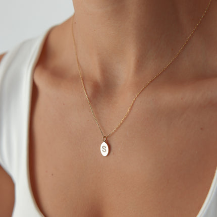 A- Gold Oval Initial Necklace | Personalized Letter Pendant | 925 Sterling Silver - Dabas Minimalist