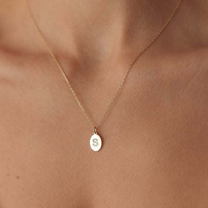 A- Gold Oval Initial Necklace | Personalized Letter Pendant | 925 Sterling Silver - Dabas Minimalist
