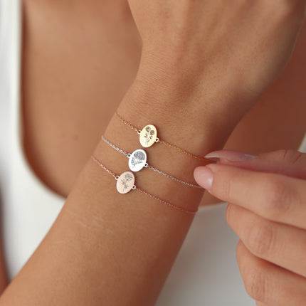 Tiny Birth Flower Bracelet – 18K Gold-Plated Custom Floral Charm Bracelet Dabas Minimalist