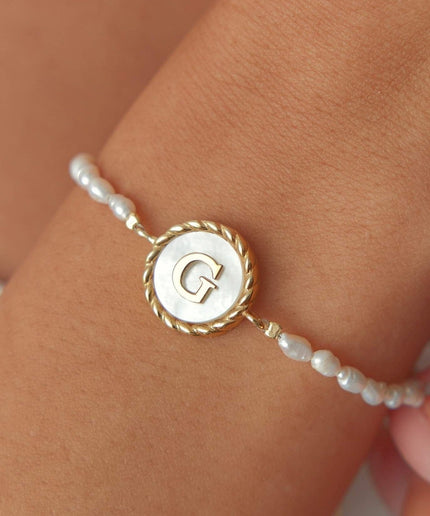 Handmade Mother Of Pearl Circle Beaded Letter Bracelet Dabas Minimalist