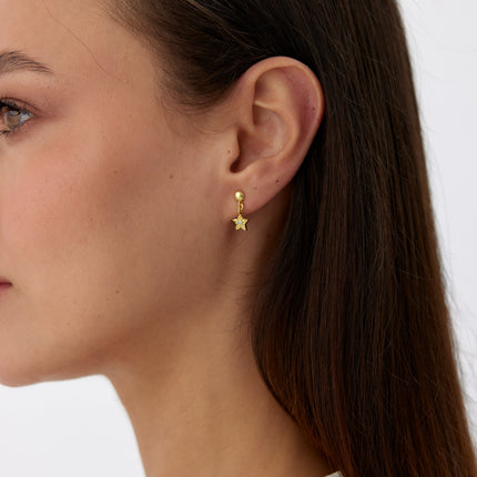 A- Gold Star Drop Earrings with Turquoise Center | Dainty Star Studs | Celestial Jewelry - Dabas Minimalist
