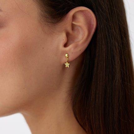 A- Gold Star Drop Earrings with Turquoise Center | Dainty Star Studs | Celestial Jewelry - Dabas Minimalist