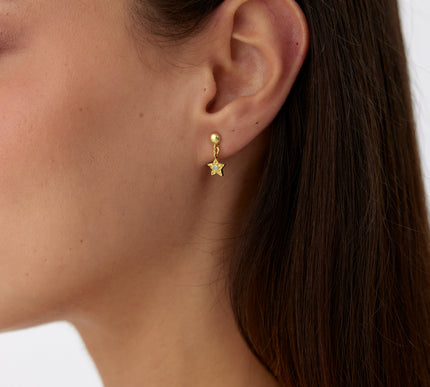 A- Gold Star Drop Earrings with Turquoise Center | Dainty Star Studs | Celestial Jewelry - Dabas Minimalist