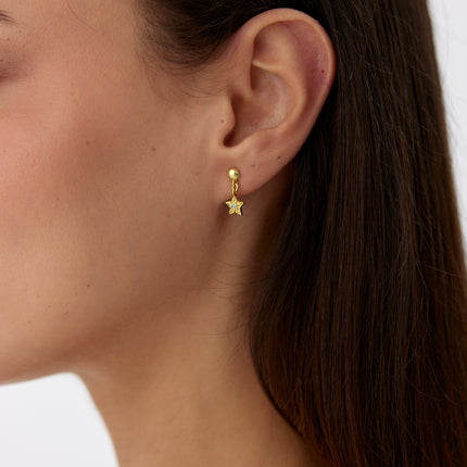 A- Gold Star Drop Earrings with Turquoise Center | Dainty Star Studs | Celestial Jewelry - Dabas Minimalist