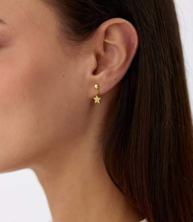 A- Gold Star Drop Earrings with Turquoise Center | Dainty Star Studs | Celestial Jewelry - Dabas Minimalist