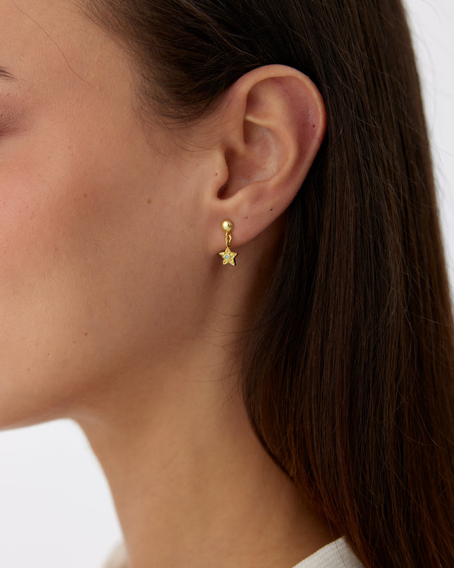 A- Gold Star Drop Earrings with Turquoise Center | Dainty Star Studs | Celestial Jewelry - Dabas Minimalist