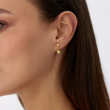 A- Gold Star Drop Earrings with Turquoise Center | Dainty Star Studs | Celestial Jewelry - Dabas Minimalist