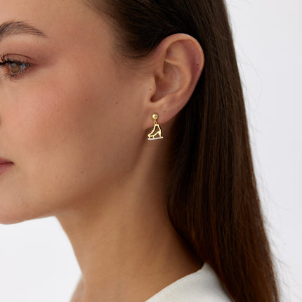 A- Gold Ice Skate Dangle Earrings with CZ Stones | 925 Sterling Silver | Winter Wonderland Jewelry - Dabas Minimalist