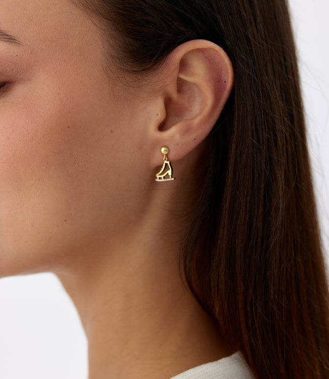 A- Gold Ice Skate Dangle Earrings with CZ Stones | 925 Sterling Silver | Winter Wonderland Jewelry - Dabas Minimalist