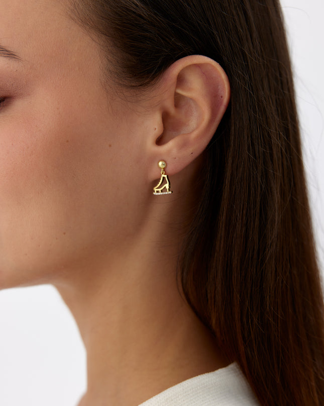A- Gold Ice Skate Dangle Earrings with CZ Stones | 925 Sterling Silver | Winter Wonderland Jewelry - Dabas Minimalist