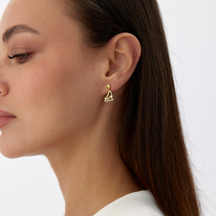 A- Gold Ice Skate Dangle Earrings with CZ Stones | 925 Sterling Silver | Winter Wonderland Jewelry - Dabas Minimalist