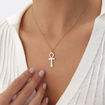 Ankh Necklace, Personalized 18K Gold-Plated Sterling Silver Dabas Minimalist