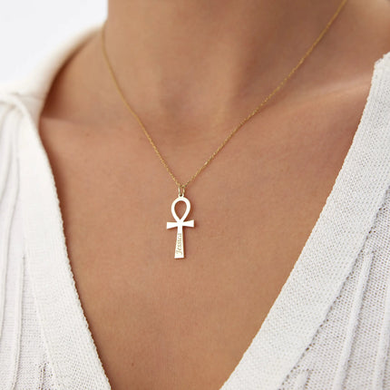 Ankh Necklace, Personalized 18K Gold-Plated Sterling Silver Dabas Minimalist