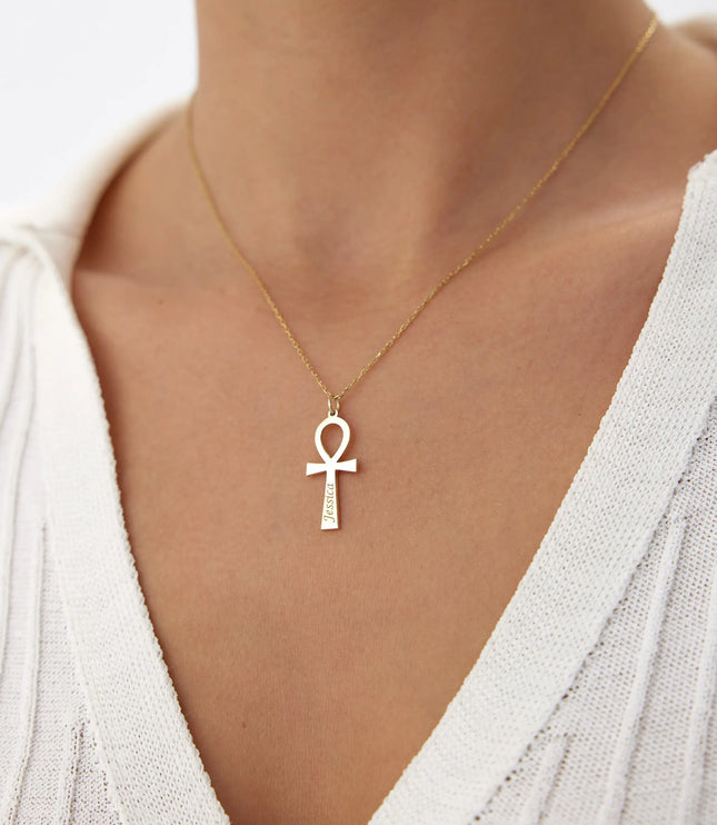 Ankh Necklace, Personalized 18K Gold-Plated Sterling Silver Dabas Minimalist