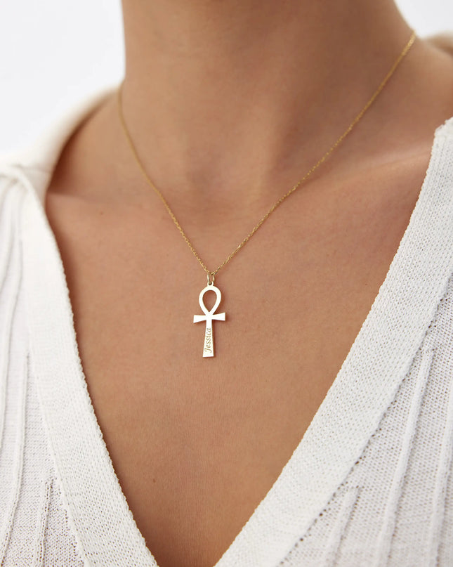 Ankh Necklace, Personalized 18K Gold-Plated Sterling Silver Dabas Minimalist