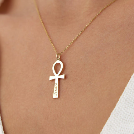 Ankh Necklace, Personalized 18K Gold-Plated Sterling Silver Dabas Minimalist