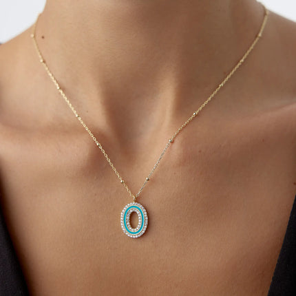 CZ Stone and Enamel Initial Necklace – 18K Gold-Plated Sterling Silver Dabas Minimalist