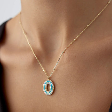 CZ Stone and Enamel Initial Necklace – 18K Gold-Plated Sterling Silver Dabas Minimalist