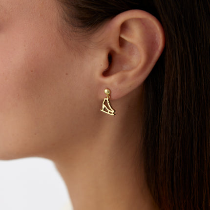 A- Gold Ice Skate Dangle Earrings | 925 Sterling Silver | Winter Sport Inspired Jewelry - Dabas Minimalist