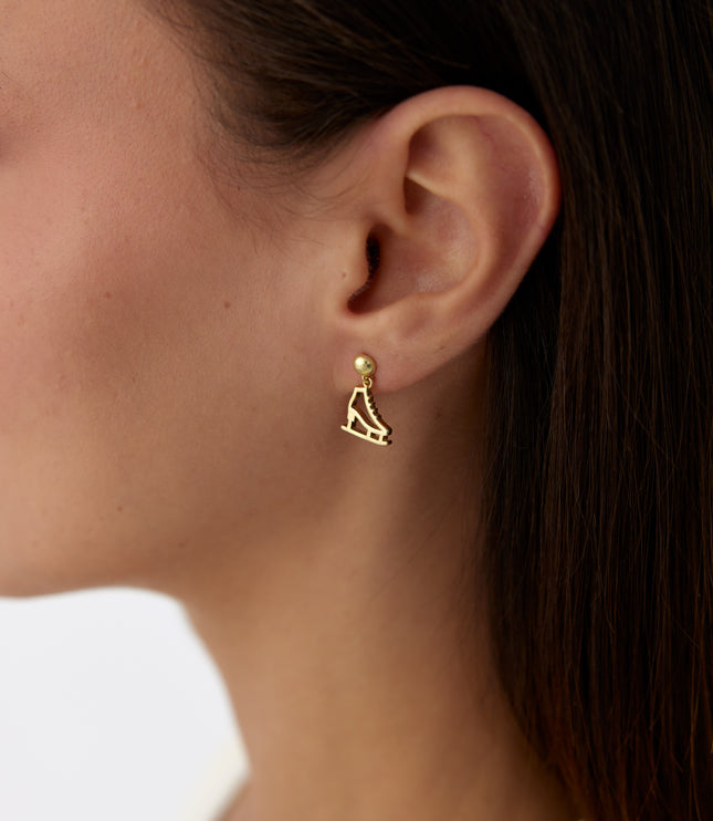 A- Gold Ice Skate Dangle Earrings | 925 Sterling Silver | Winter Sport Inspired Jewelry - Dabas Minimalist