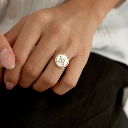 Pearl Letter Ring  • Personalized Mother of Pearl Initial Ring  • Gift for Women