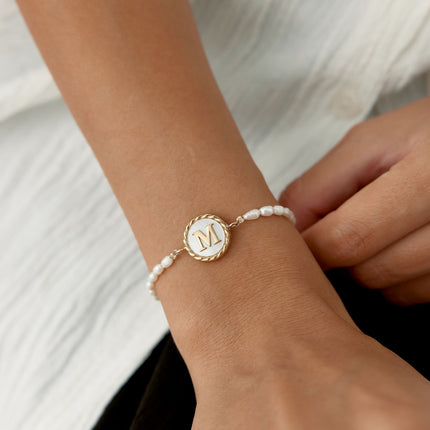 Mother Of Pearl Beaded Bracelet • Freshwater Pearl 18K Gold-Plated Sterling Silver