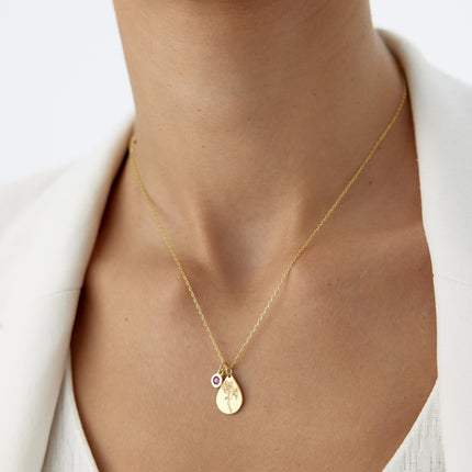 A- Tiny Drop Shape Birth Flower Necklace with Tiny Birthstone Pendant • Personalized 925K Sterling Silver Necklace for Women - Dabas Minimalist