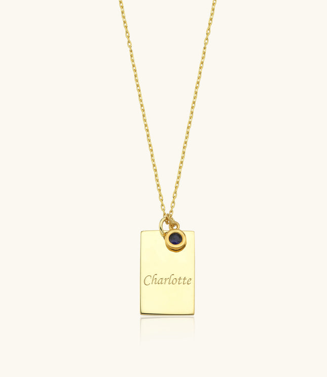 Engraved Birthstone Name Necklace, Initial Letter Square Necklace