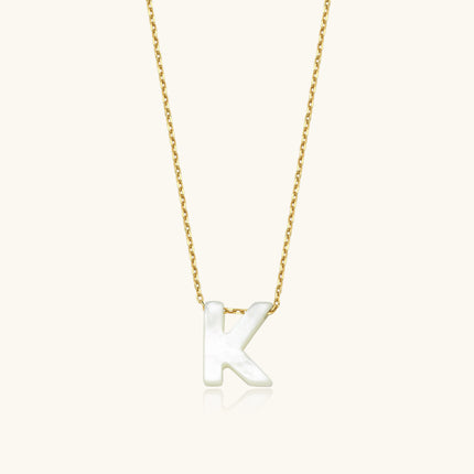 Tiny Mother of Pearl Alphabet Letter Necklace