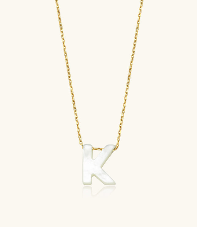 Tiny Mother of Pearl Alphabet Letter Necklace