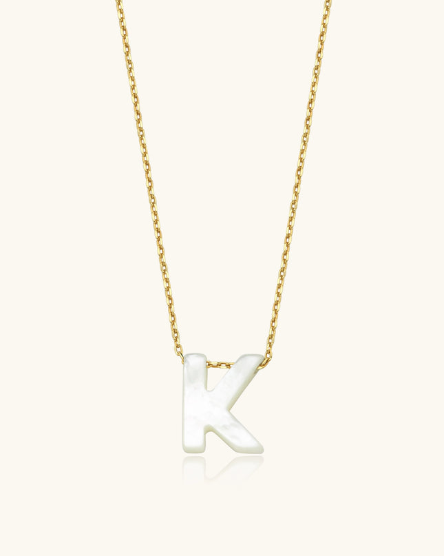 Mother of Pearl Initial Necklace – 18K Gold-Plated Sterling Silver Custom Letter Necklace Dabas Minimalist