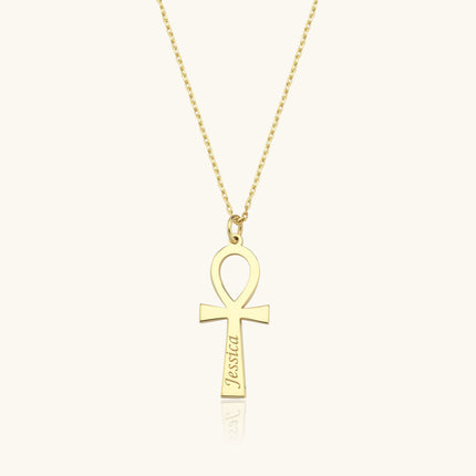 Personalized Ankh Necklace, 18K Gold-Plated Sterling Silver