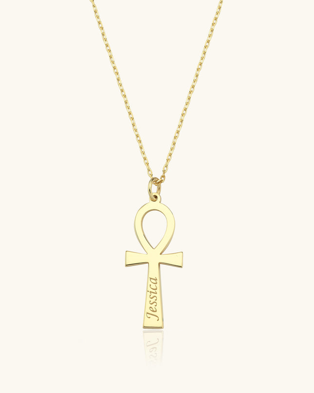 Ankh Necklace, Personalized 18K Gold-Plated Sterling Silver Dabas Minimalist