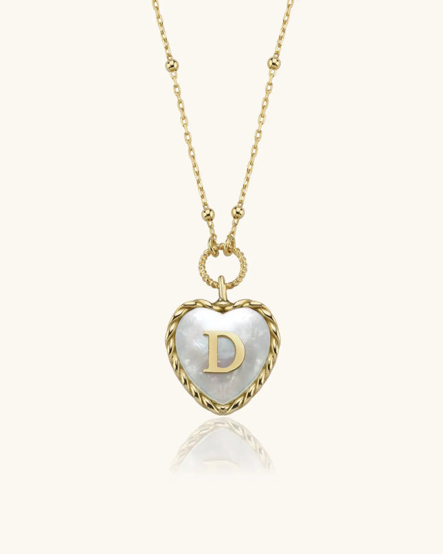 Heart Mother of Pearl Initial Necklace, Personalized 18K Gold-Plated Sterling Silver Jewelry Dabas Minimalist